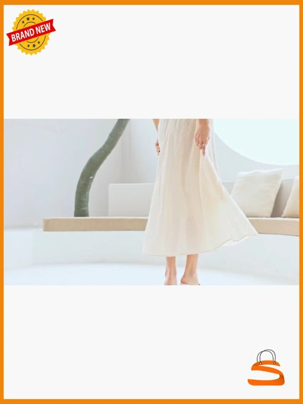 Women Summer Cotton Ruffle Vintage Backless A-Line Flowy Midi Dress